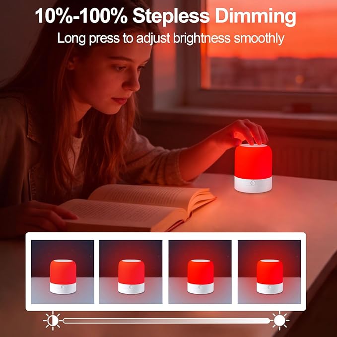 670nm Red Light Night Light Lamp for Sleep - Zero Blue Light, Touch & Remote Control, 4 Color Modes Rechargeable Dimmable Portable Hangable Lamp with Timer for Bedroom Nursery Camping