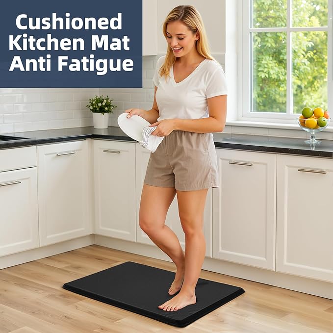 Kitchen Mat Cushioned Anti Fatigue, 0.75" Waterproof,Non Slip Kitchen Rugs, Memory Foam Comfort Mat for Standing at Home,Office,Sink,Laundry(17"x31" Black)