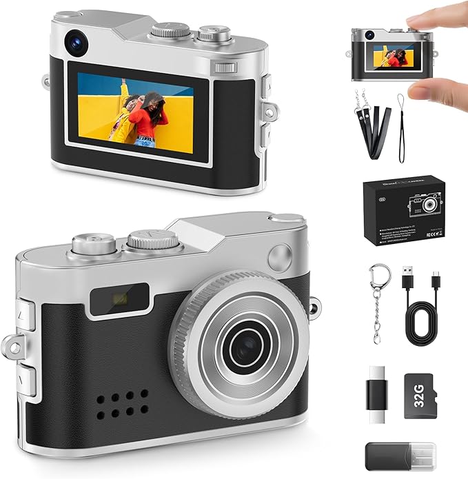 Mini Keychain Camera, 1080P & 2MP Retro Aesthetic, 32GB Memory, Pocket-Sized Vintage Camera, Bag Charm, Birthday Gift