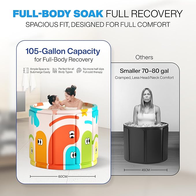 Foldable Portable Bathtub for Adults – 2-in-1 Hot & Cold Plunge, 105-Gal Large Capacity Collapsible Bathtub Adult, 6-layer Insulated Portable Soaking tub - Space-saving Design