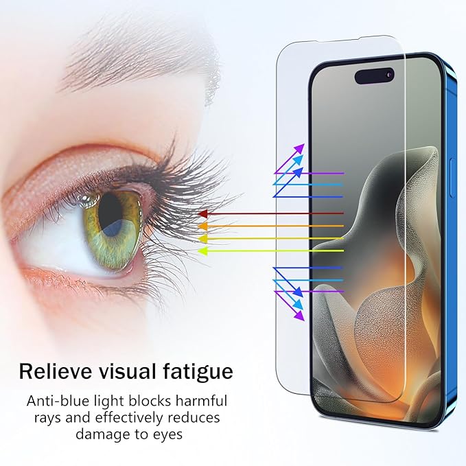 HPTech 2 Pack Anti Blue Light Screen Protector for iPhone 15 Pro Max/iPhone 15 Plus Eye Protection Tempered Glass Film, Easy to Install, Bubble Free