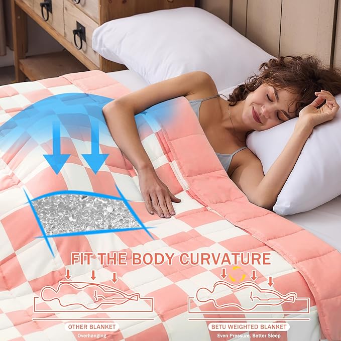 Pink Checkered Weighted Blanket for Adults 20lbs, 88"x104" King Size, Cooling Heavy Blanket for 130-220lbs with Premium Glass Beads, Soft Thick Big Blankets for All-Season Sleeping Comfort Breathable