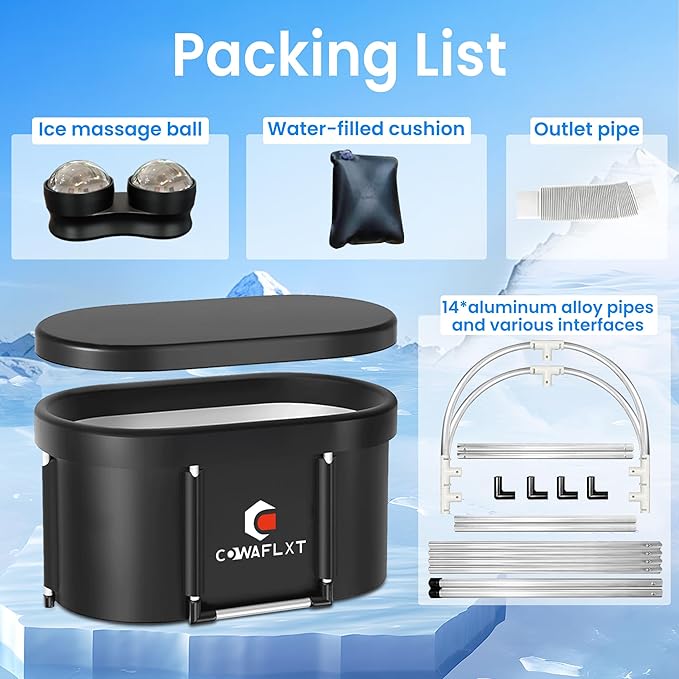 XL Ice Bath Tub,133 GAL Large Portable Cold Plunge Tub with Cover, Cold Water Therapy Recovery at Home Gyms Outdoor Use,Extra Ice Massage Balls Include,46"L x 22"W x 23"H