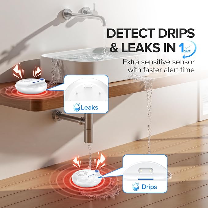 Nuleto WiFi Water Leak Detector 1s,Smart Water Sensor Alarm,Water Alarm with SMS,Phone Call,APP Push,492ft for Home,Basement,Kitchen,3 Pack,2.4G WiFi Only
