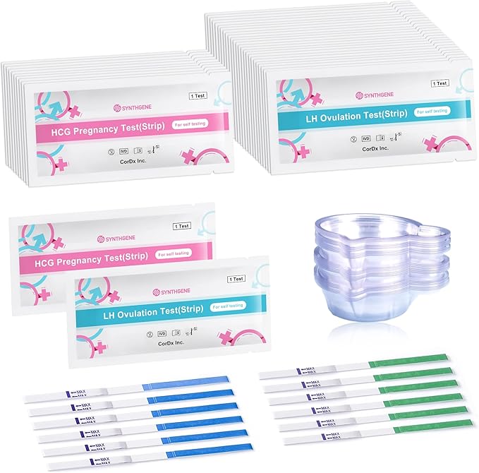 SYNTHGENE Ovulation Test Strips, LH 50 HCG 20 Ovulation and Pregnancy Tests, 50 Ovulation Tests and 20 Pregnancy Tests with 70 Urine Cups, Detect Early Pregnancy and Accurately Track Ovulation