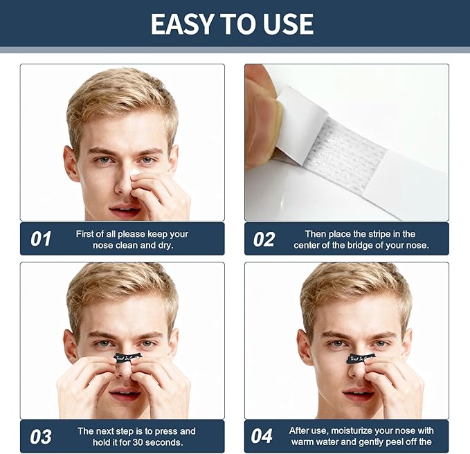 Nasal Strips for Snoring - Extra Strength Nose Strips for Breathing - Nose Tape for Sport, Work and Sleep - Anti Snoring Strips Help Stop Snoring (Black-60 PCS)