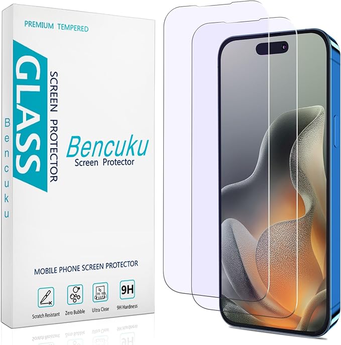 HPTech 2 Pack Anti Blue Light Screen Protector for iPhone 15 Pro Max/iPhone 15 Plus Eye Protection Tempered Glass Film, Easy to Install, Bubble Free
