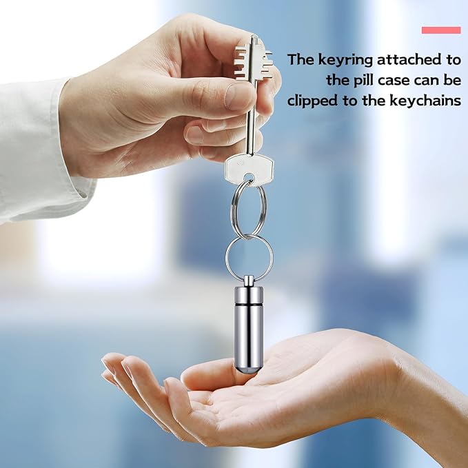 Patelai 12 Pcs Portable Keychain Pill Holder Mini Pocket Pill Case for Men Women Aluminum Geocache Containers Waterproof Metal Medicine Bottle Organizer for Outdoor Camping Travel(Black and Silver)