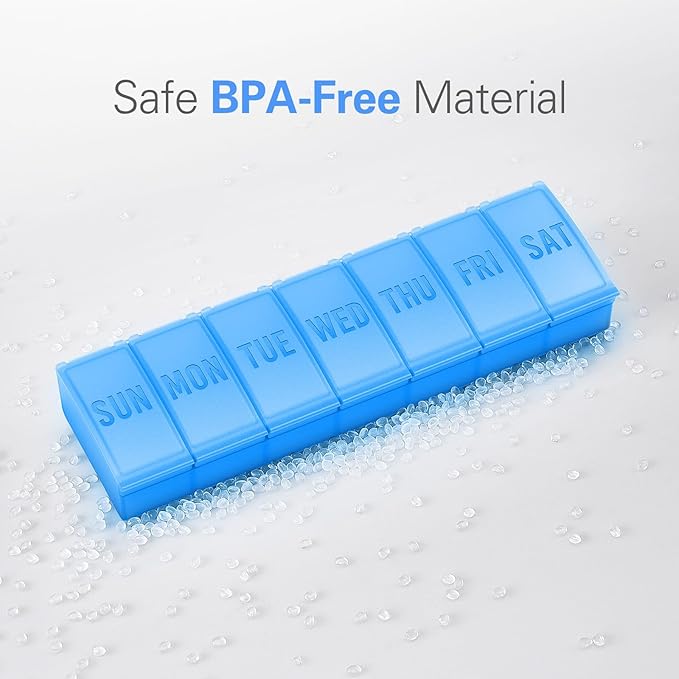 Barhon Pill Organizer Large, Weekly Medicine Pill Organizers, 7 Day Pills Box Case Travel for Big Vitamin Supplements Fish Oil, Light Blue