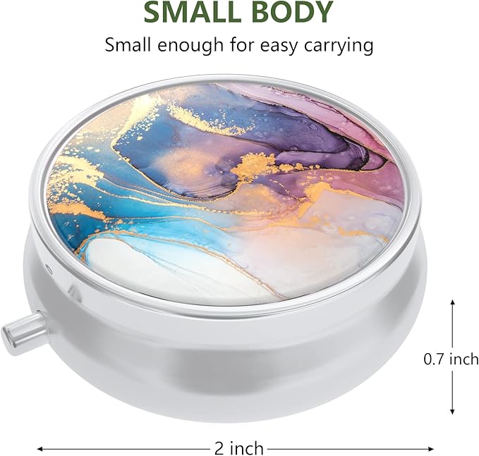 Nipichsha Pill Box, Small Pill Case for Purse & Pocket, Cute Travel Medicine Organizer, Portable Medicine Container Holder to Hold Vitamins, Medication, Fish Oil & Supplement, Ink Pink Marble