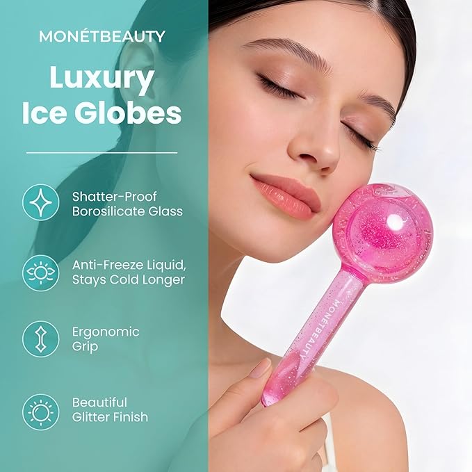 Ice Globes for Face, Freezer Safe and Highly Effective Facial Globes for Daily Beauty Routines, Face Roller to Tighten Skin, Reduce Puffiness, Enhance Circulation and Complexion (Pink)