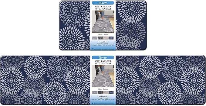 LuxStep Kitchen Mat Cushioned Rugs Anti-Fatigue Mats for Kitchen Floor,Waterproof Non-Slip Mats and Rugs Set for Office,Floor,Laundry 17.3"×30"+17.3"×70",Blue