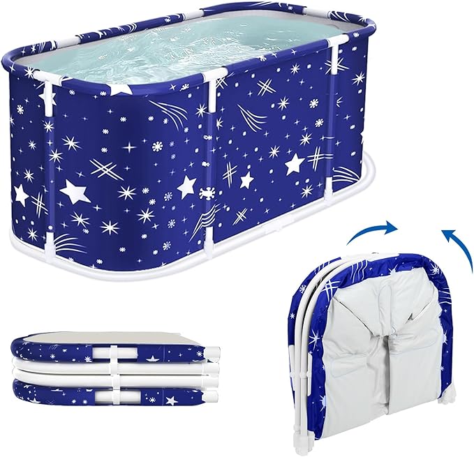 Portable Foldable Bathtub for Adult, 47" Folding Tub, Soaking Bathtub for Hot Bath and Ice Bath, Freestanding Surround Collapsible Bathtubs, Reinforced Bracket, Large Capacity (Z-Blue)