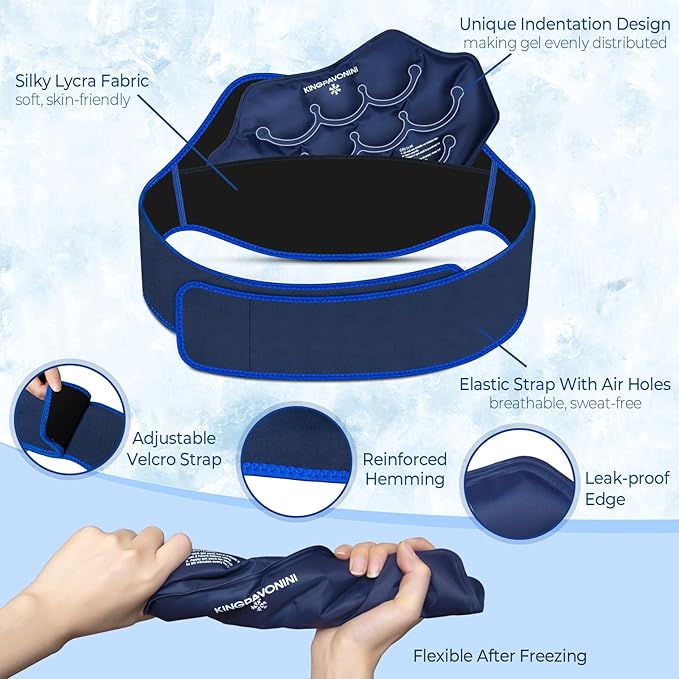 KingPavonini Extra Large Ice Pack for Back Pain Relief with Extension Strap, 1 Gel Pack Reusable Lower Back Ice Wrap for Lumbar Surgery, Sciatica, Herniated Disc, Coccyx Pain, Cold/Hot Therapy
