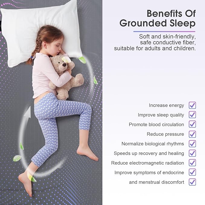 Grounding Sheets with Grounding Cord,Made with Premium Cotton and Pure Silver Threads,Conductive Fabric,Achieve Healthy Sleep(35x90 Inch)