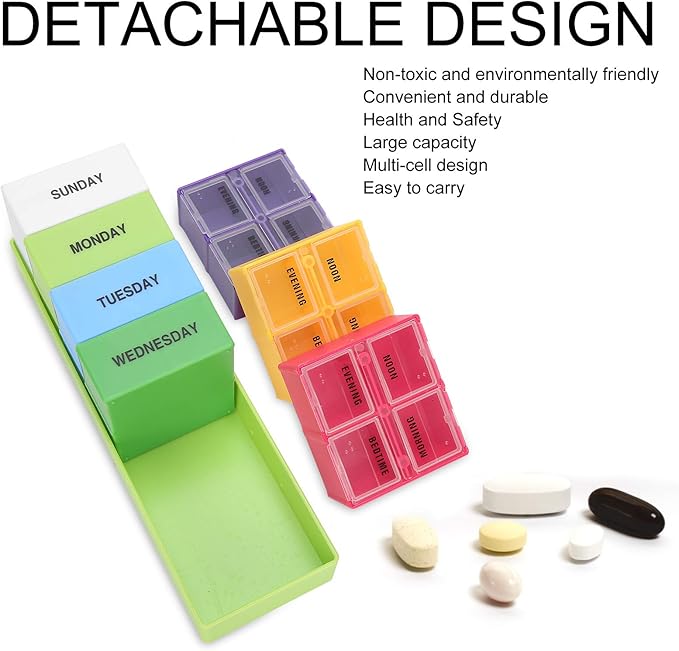 ZJchao Weekly Portable Pills Organizer Box Container 4 Times a Day Large Capacity Weekly Jewelry Case for Pills Vitamin Fish Oil Supplements