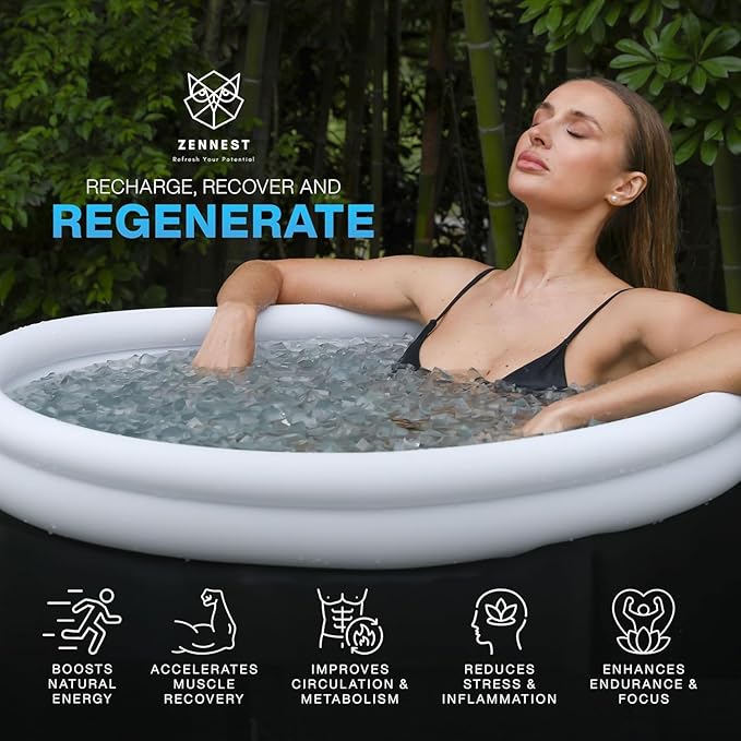 Patented Leak Guard Ice Bath Tub for Athletes – 90 Gal XL Cold Plunge Tub, 6-Layer Insulated Portable Bathtub for Adults, Air-Cavity Thermal Shield, 2-in-1 Hot & Cold, Outdoor/Indoor + eBook