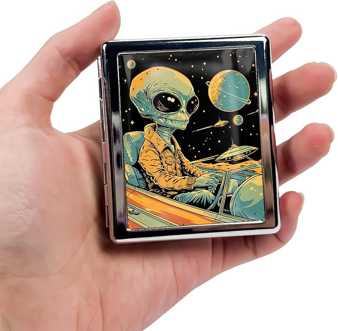 8-Compartment Pill Box Organizer Portable and Stylish Medicine Case, Versatile Storage for Medication - Ideal Travel Accessory & Unique Gift Idea (Alien Road Trip)