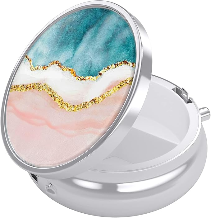 Nipichsha Pill Box, Small Pill Case for Purse & Pocket, Cute Travel Medicine Organizer, Portable Medicine Container Holder to Hold Vitamins, Medication, Fish Oil & Supplement, Pink Gilt