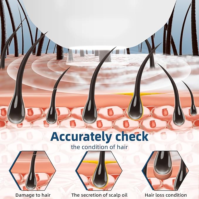 Skin Hair Analyze, Scalp Analysis Machine, 5 Inch LCD Screen Rechargeable Digital Scanner for Skin & Hair Analysis, 50x/200x DualHeads, Digital Scalp Health Detection Use for Home and Salon