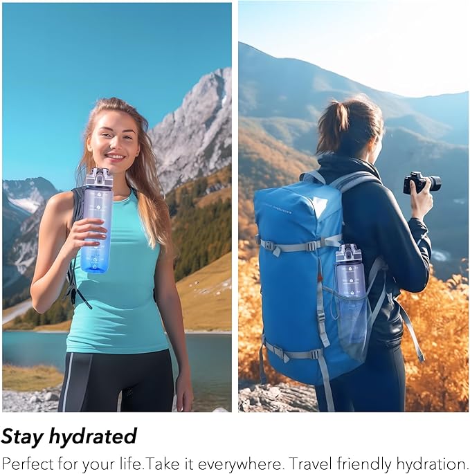 32oz Water Bottle with Time Marker, Motivational Drinking Bottle with Strap, BPA-Free Leak-Proof, Encouraging Water Bottle Time to Drink Water for Gym School Office Travel