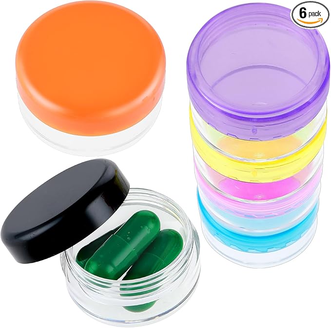 6 Pcs Small Pill Box Mini Pill Organizer Box Travel Pill Cases Holder Portable Daily Pill Container BPA Free Pocket Pills Box Medicines Storage Container for Purse Pocket Briefcase (3 x 1.5 cm)