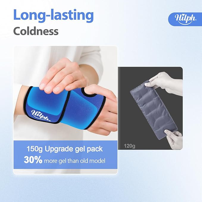 Hilph Wrist Ice Pack Wrap, Reusable Wrist Brace with 2 Gel Hot Cold Compression Packs for Injuries, Hand Ice Pack for Carpal Tunnel, Rheumatoid, Tendonitis, Swelling, Blue