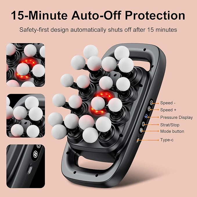 Massage Gun Deep Tissue for Back, Shoulder and Neck Pain Relief, Powerful Shoulders, Back Massager, Legs, Foot Massager & Full Body Muscle Recovery with 20 Massage Heads, 3 Modes & 30 Speed
