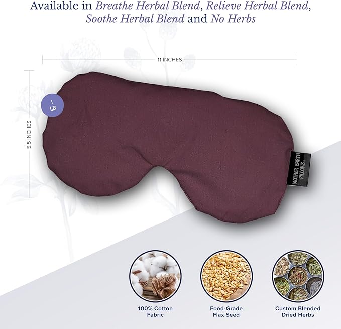 Mother Earth Pillows Sinus Flax Pillow for Natural Relief (Eggplant - Breathe Herbal Blend)