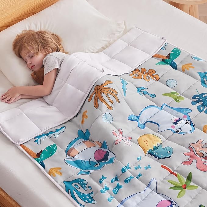 anfie Weighted Blanket Kids (36"x48" 5lbs) Weighted Blanket Cooling Blanket for Sleeping,Throw Size Breathable Blanket with Premium Glass Bead(White Shark)