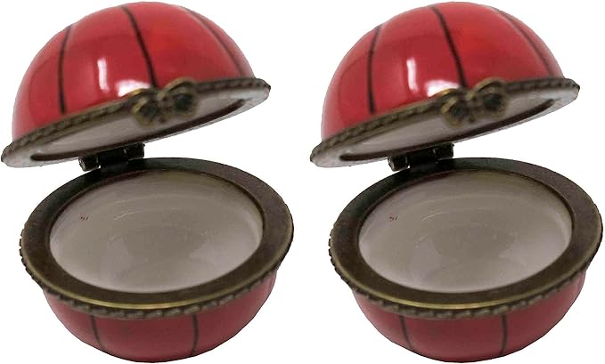 Set of 2 Ceramic Ball-Shaped Compact Pill Box & Organizer (Basketball)