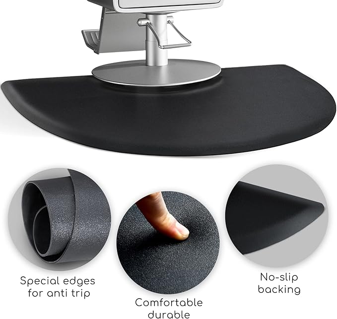 Barber Salon Chair Mat - 3x5 Anti-Fatigue Salon Floor Mat - Black Semi-Circle - 5/8" Thick