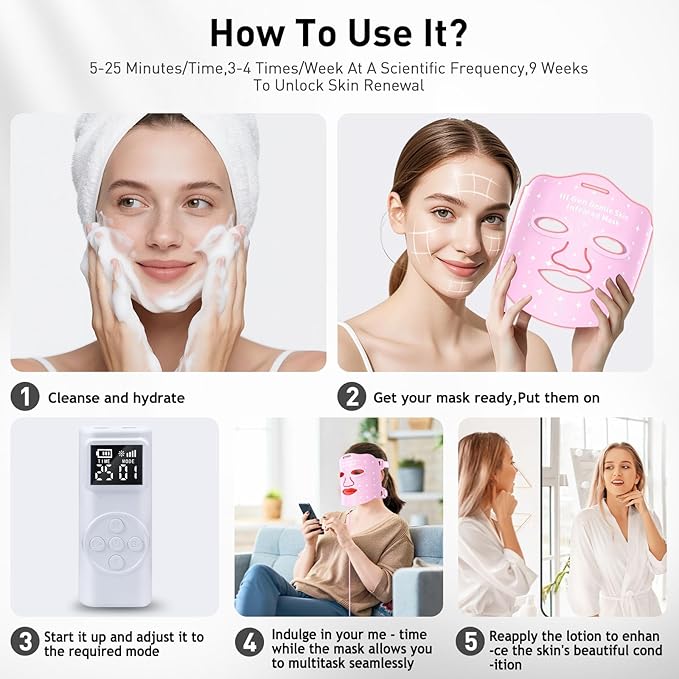 Red Light for Face,Heated LED Face Mask Light,25°C-32°C Heated Infrared Red Face Mask Light,Anti-Aging Infrared Mask