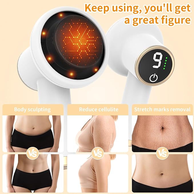 Handheld Body Massager, Body Relaxing Machine, Portable and Cordless Massager for Deep Relaxation, 9 Modes for Body SPA, 8 Massage Heads, 1800mAh Battery, Gift for Men Women, White