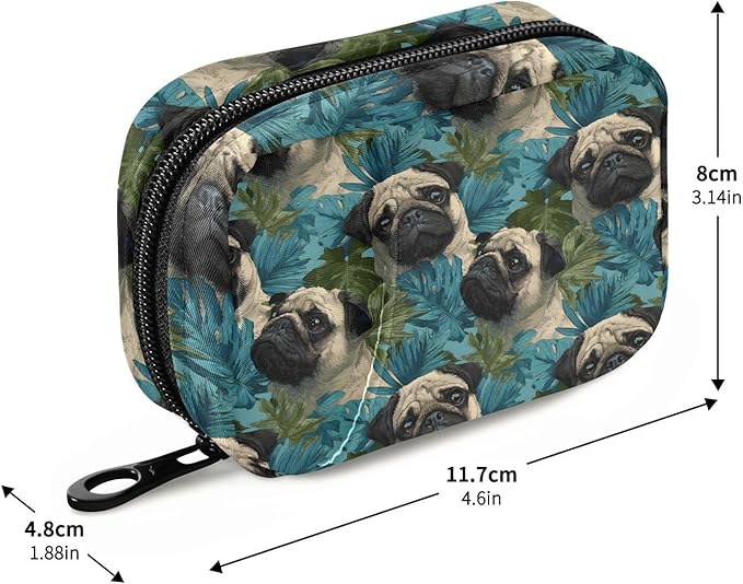Pill Organizer Case Pouch Hawaiian Pug Print for Travel, Portable Pill Box Supplement Holder 7 Days