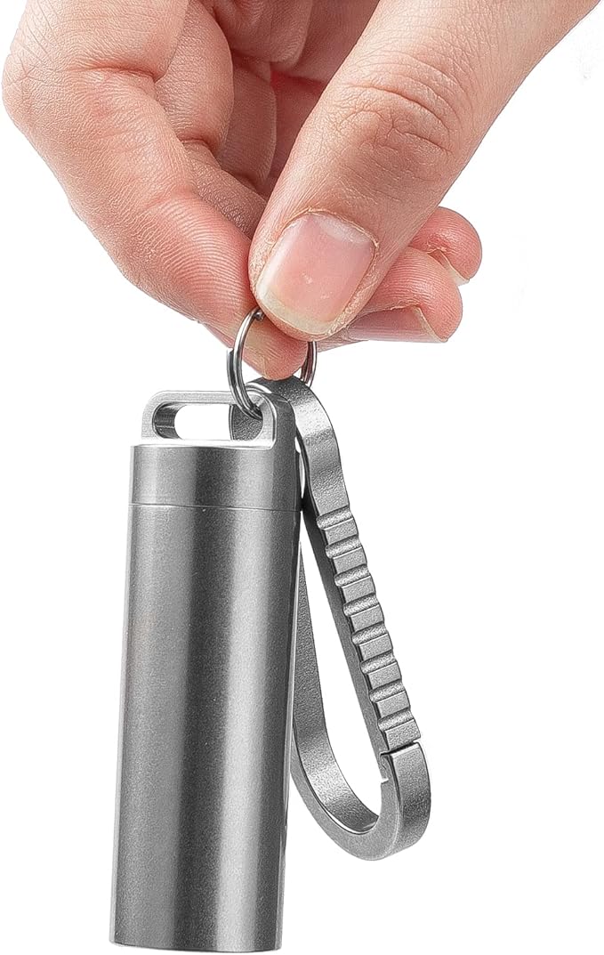 TISUR Portable Pill Cases, Metal Titanium Pill Holder Pocket Pill Box Keychain Waterproof Pill Bottle Medicine Organizer Case Container for Travel Purse Outdoor Camping