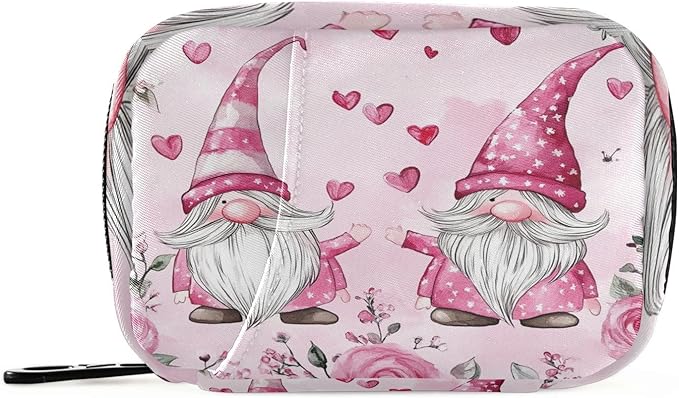 Travel Pill Case Gnomes with Roses Flowers Weekly Small Pill Box 7 Day Pill Box Pill Organizer Bag