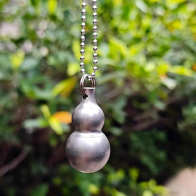 Titanium PEI Pill Container with Keychain & Necklace,Waterproof Pill Box, EDC Portable Pill Container for Portable Mini Size Pill Box Case for Outdoor Travel Camping (Ti-Calabash)