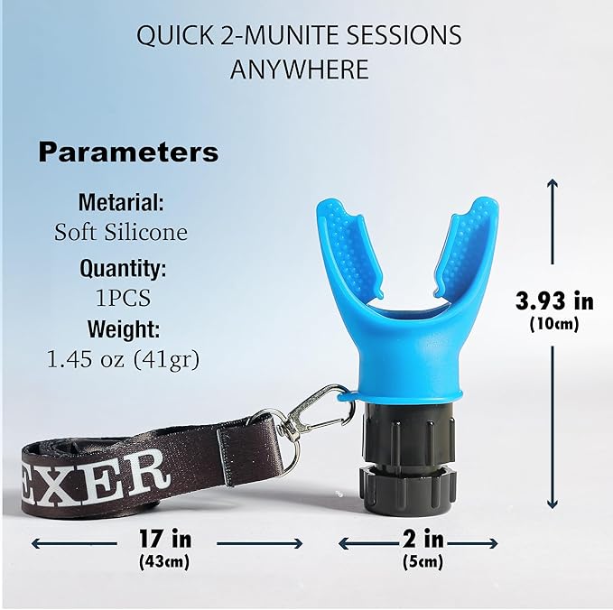 Portable Compact Lung Trainer Exercise Device with High Grade Silicone, Breathing Exercise Device for Lungs, Portable Muscle Trainer, Easy to Clean, Neck Strap Included, (Blue-1)