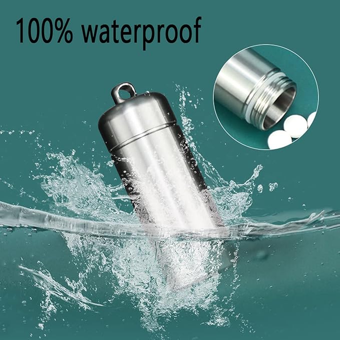 Waterproof Pill Case Necklace, Titanium Keychain Pill Container, Discreet Pill Bottle Holder, Compact Pill Organizer for Purse Travel Daily Outdoor Camping First Aids