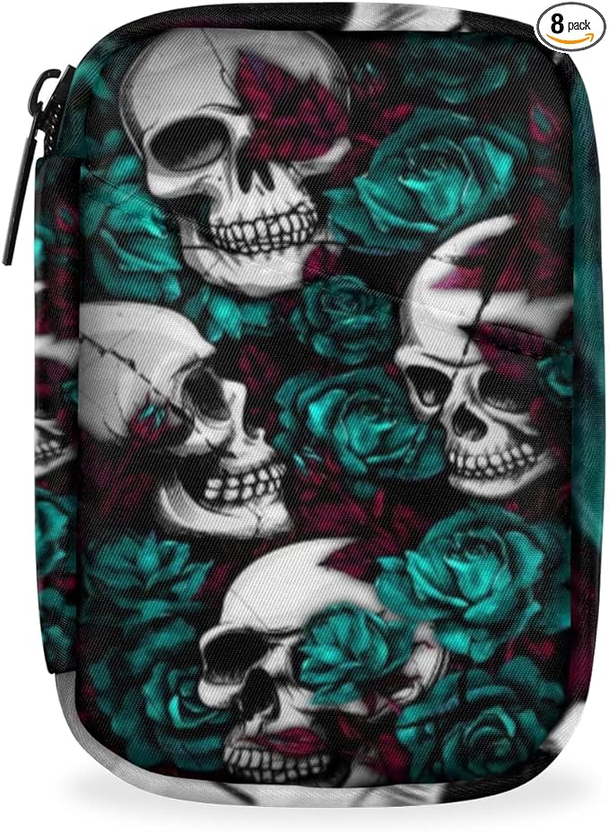 Skull Flower Gothic Style Pill Case Weekly Medicine Organizer with Travel Bag Seven-Day Pill Box Vitamin Supplement Box Fish Oil Pills Holder