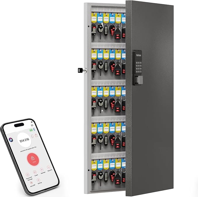 120-Key Smart Key Lock Box Wall Mount – Commercial Key Cabinet with App, Keypad, Bluetooth & WiFi Unlock (Sold Separately), Access Log Tracking, Key Management System for School, Office