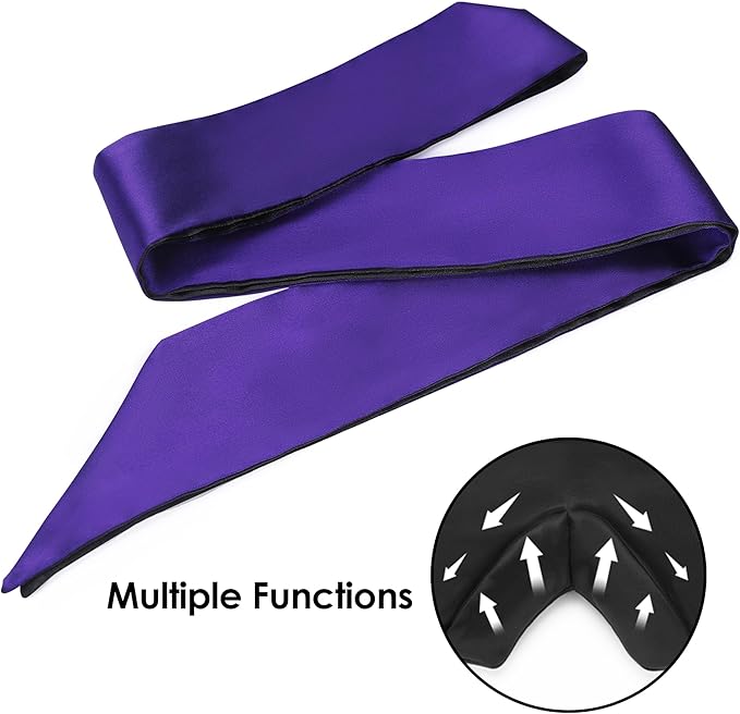 FRESHME Satin Eye Mask - Soft Sleep Mask Adjustable Eye Cover Blindfold for Night Meditation Travel Nap Sleep Eye Mask for Women Men Side Sleeper Valentine's Day Gift Black and Deep Purple 160cm/63in