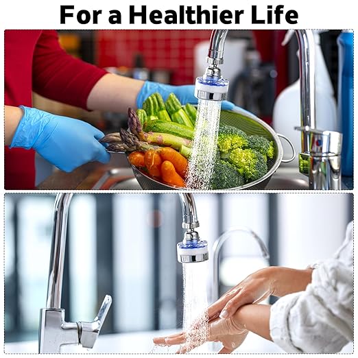 3 Pack Sink Water Filter Faucet, 360° Rotating Faucet-Mount Water Purifier with 15 Filter Cartridges, Removes Chlorine, Fluoride & Heavy Metals from Hard Water for Kitchen & Bathroom