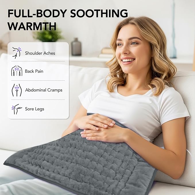Extra Large Heating Pad for Back Pain Relief - 33"x17" Electric Heat Pad,6 Heat Settings &4 Auto Off, Machine Washable,Overheat Protection,for Shoulders,Neck,Period Cramps,Gifts for Women Men [Gray]