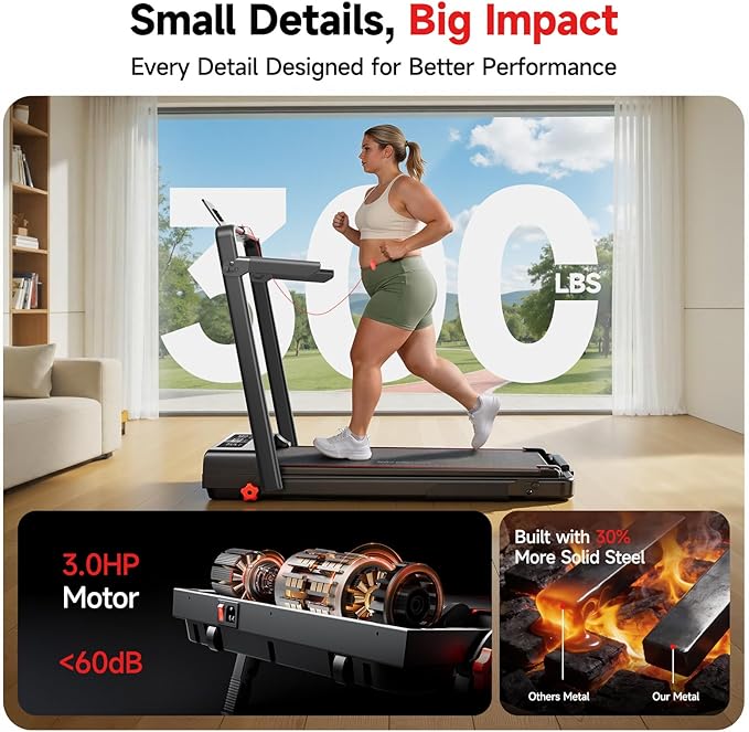 RHYTHM FUN Treadmill with Incline, Walking Pad with Handle Bar,300lbs Walking Pad with APP, Portable Folding Walking Treadmills for Home/Office with Low Noise