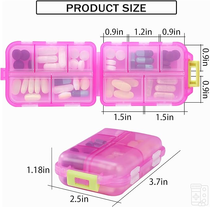 Travel Pill Organizer Portable Pocket Pill Case Small Pill Box for Purse Medicine Organizer Have 10 Compartments Storage Vitamin Fish Oil by INVODA (1PCS Pink+Lables)