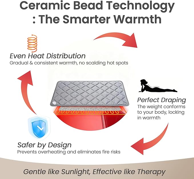 Ultra-Soft Flannel Heating Pad with Crystal Beads - 9 Heat & 4 Timer Settings, Machine Washable for Pain Relief, 33x17 Inch - Sophisticated Gray