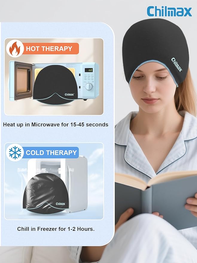 Migraine Relief Cap,Full Head Ice Hat Hot & Cold Gel Compress Pack with Face and Eye Mask,Headache Ice Pack Head Wrap for Hangover, Fever, Puffy Eyes,Tension, Sinus, Stress Relief