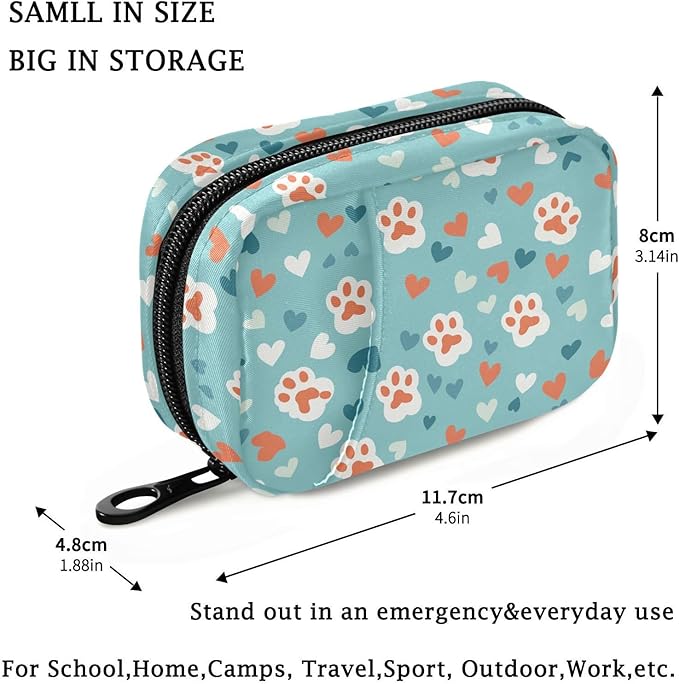 Fustylead Cute Cat Paw Prints and Hearts Pill Organizer and Storage Weekly with Zipper, Removable Pill Box Portable Medicine Organizer for Vitamin Fish Oil Supplement